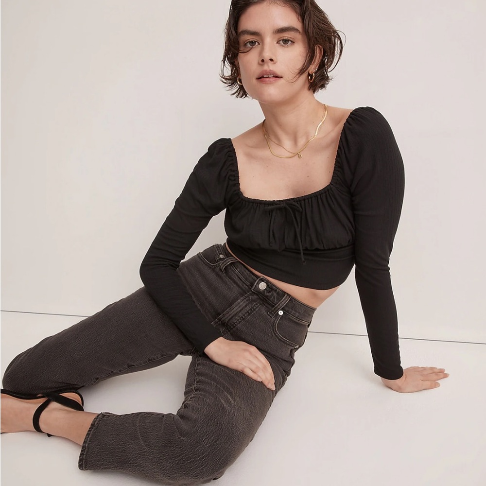 Madewell Ribbed Square-Neck Long-Sleeve Top M - Picture 3 of 10